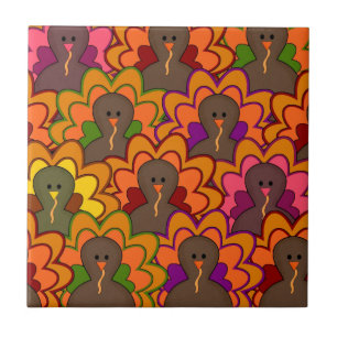 Fun Colourful Thanksgiving Turkeys Tile