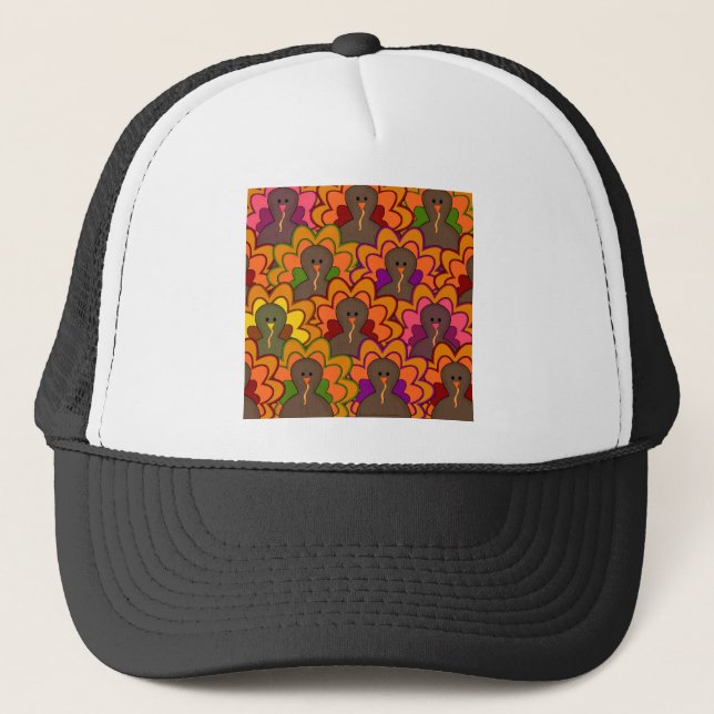 Fun Colourful Thanksgiving Turkeys Trucker Hat (Front)
