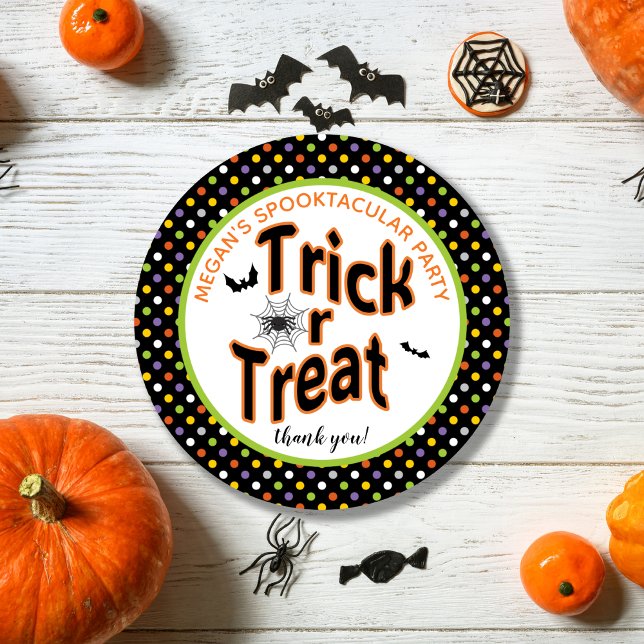 Fun Colourful Trick Or Treat Halloween Party Favou Classic Round Sticker (Creator Uploaded)