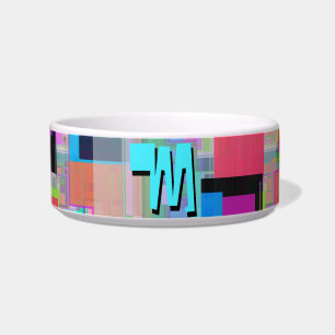 Fun Colourful Turquoise Blue Geometric Monogram Bowl