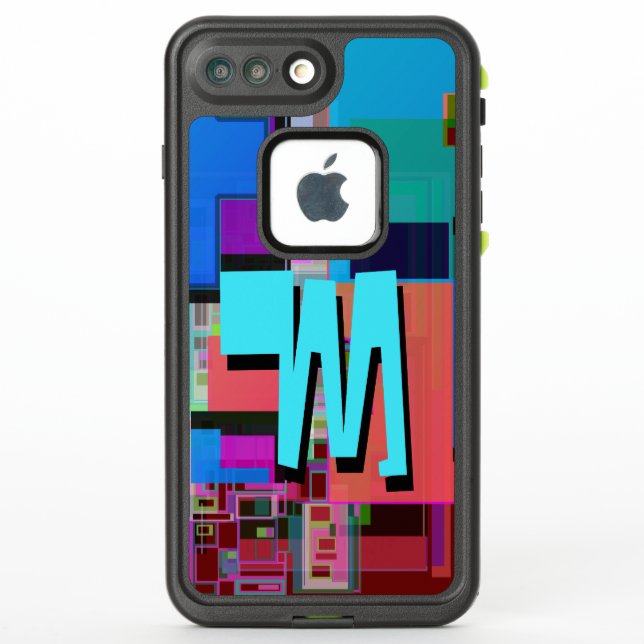 Fun Colourful Turquoise Blue Geometric Monogram LifeProof iPhone Case (Back)