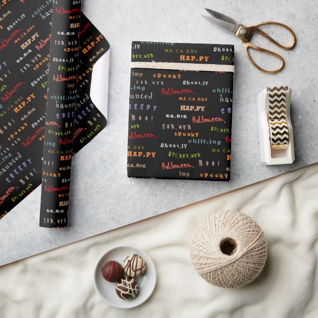 Fun & Colourful Typography Halloween Holiday Spiri Wrapping Paper (Crafts)
