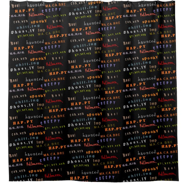 Fun & Colourful Typography Pattern, Halloween Shower Curtain (Front)