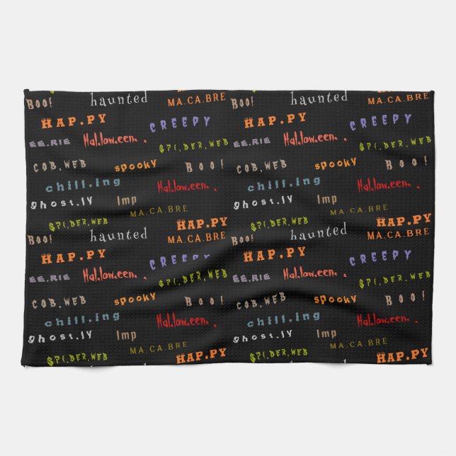 Fun & Colourful Typography Spirit Halloween Tea Towel (Horizontal)