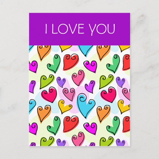 Fun Colourful Valentine's hearts Postcard (Front)