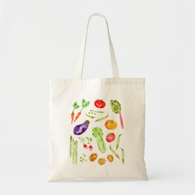 Fun colourful vegetables watercolor tote bag (Front)