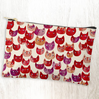 Fun Colourful Watercolor Cat Pattern Accessory Pouch
