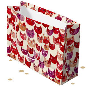 Fun Colourful Watercolor Cat Pattern Large Gift Bag