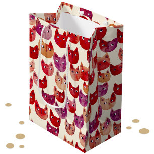 Fun Colourful Watercolor Cat Pattern Medium Gift Bag