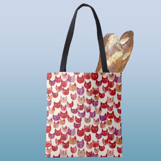 Fun Colourful Watercolor Cat Pattern Tote Bag