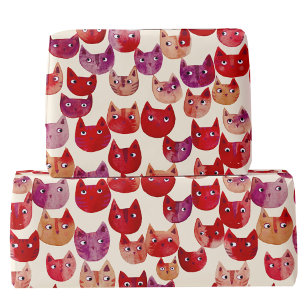 Fun Colourful Watercolor Cat Pattern Wrapping Paper