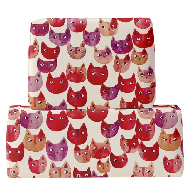 Fun Colourful Watercolor Cat Pattern Wrapping Paper (Fun watercolor colorful kitty cat gift wrapping paper roll for animal lovers)