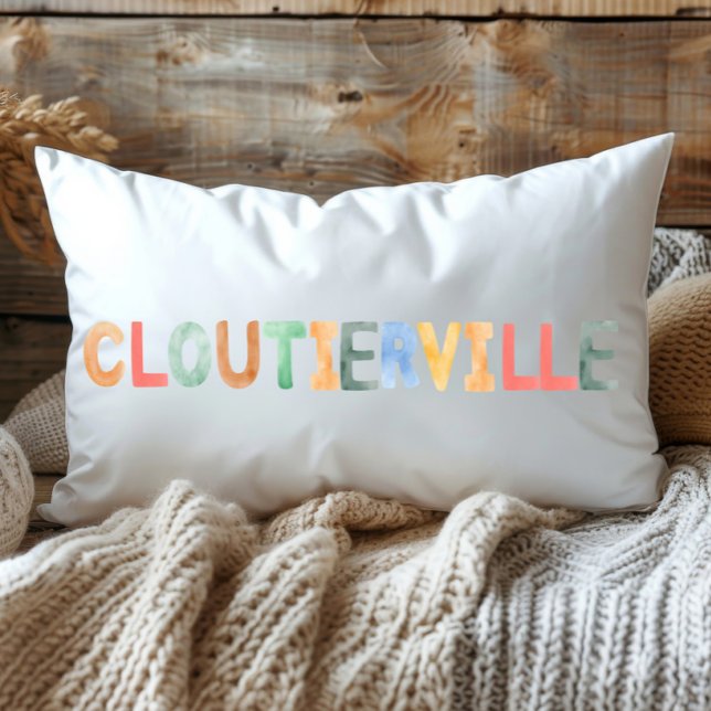 Fun Colourful Watercolor Cloutierville Louisiana Lumbar Cushion (Creator Uploaded)