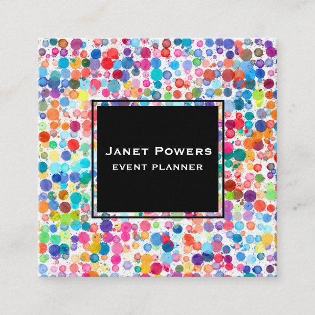 fun colourful watercolor dots  square business card (Front)