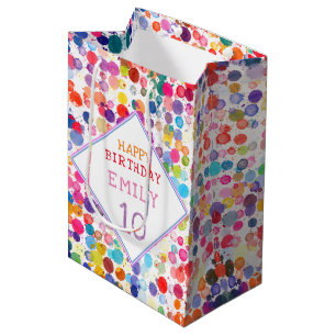 Fun Colourful Watercolor Paint Blots Kids Birthday Medium Gift Bag