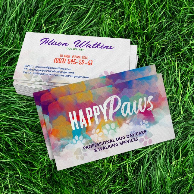 Fun Colourful Watercolor Paw Prints Business Card (Creator Uploaded)