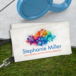 Fun Colourful Watercolor Paw Prints Business Card