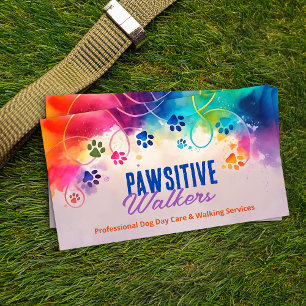 Fun Colourful Watercolor Paw Prints Business Card