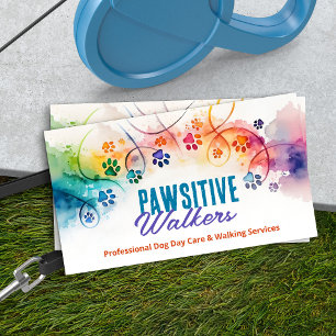 Fun Colourful Watercolor Paw Prints Business Card