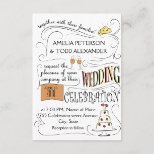 Fun, colourful wedding invitation design.