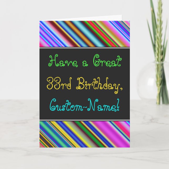 Fun, Colourful, Whimsical 33rd Birthday Card (Front)