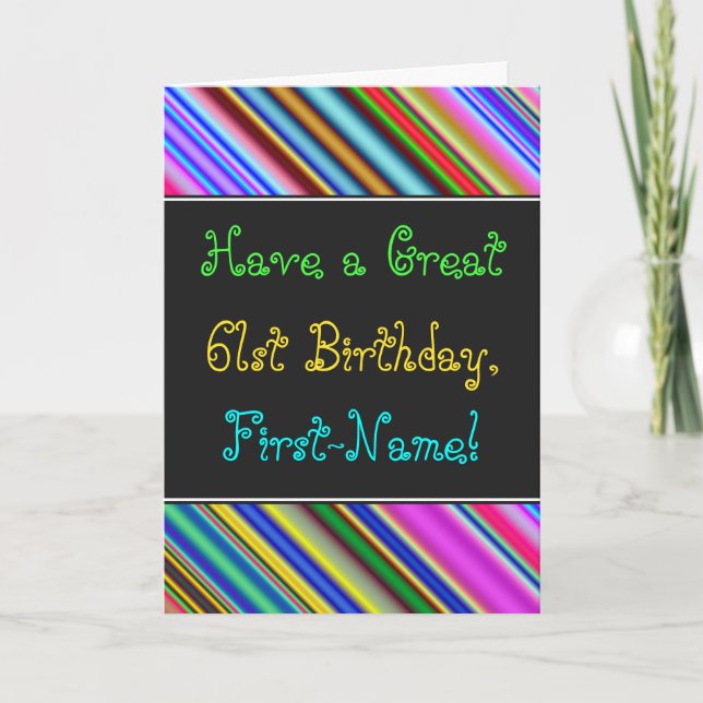 Fun, Colourful, Whimsical 61st Birthday Card (Front)