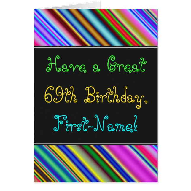Fun, Colourful, Whimsical 69th Birthday Card (Front)