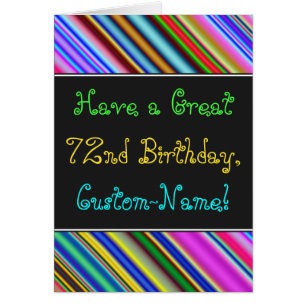 Fun, Colourful, Whimsical 72nd Birthday Card