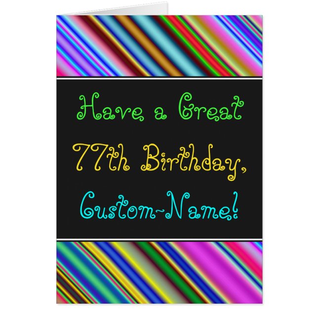 Fun, Colourful, Whimsical 77th Birthday Card (Front)