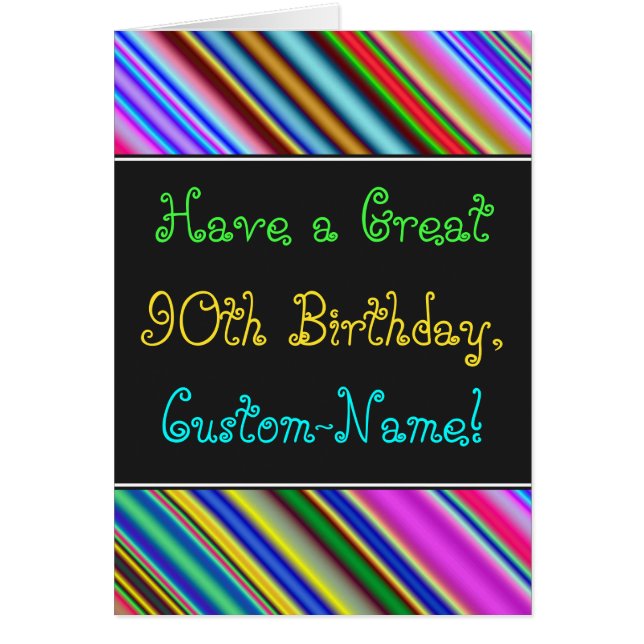Fun, Colourful, Whimsical 90th Birthday Card (Front)
