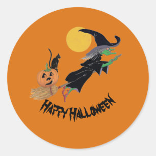Fun Colourful Witch Halloween Classic Round Sticker