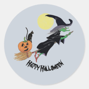 Fun Colourful Witch Halloween Party Classic Round Sticker