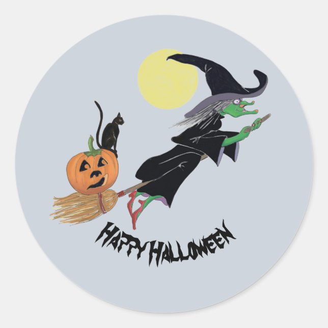 Fun Colourful Witch Halloween Party Classic Round Sticker (Front)