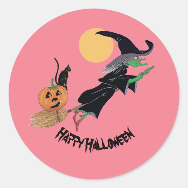 Fun Colourful Witch Halloween Party Classic Round Sticker (Front)