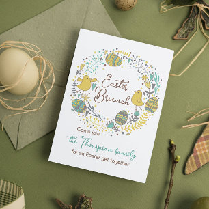 Fun Colourful Wreath Easter Brunch Egg Hunt Invitation