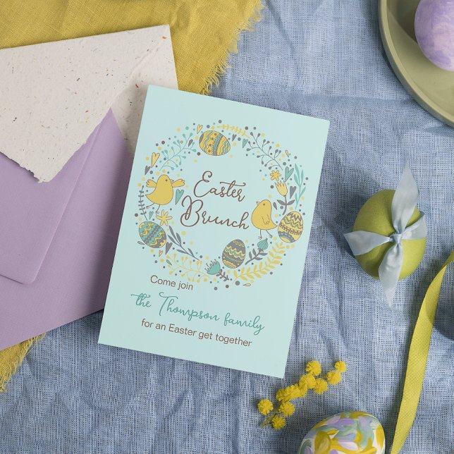 Fun Colourful Wreath Easter Brunch Egg Hunt Invitation (Creator Uploaded)