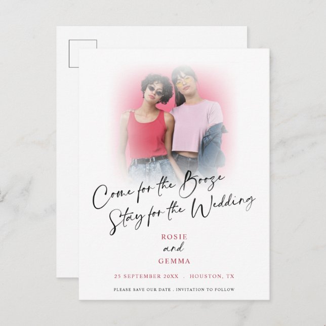 Fun Come For Booze Photo Save The Date Announcemen Announcement Postcard (Front/Back)