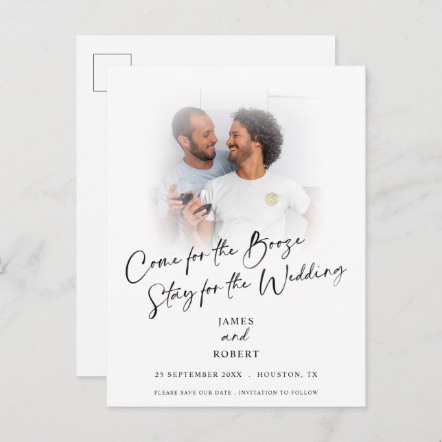 Fun Come For Booze Photo Save The Date Announcemen Announcement Postcard (Front/Back)