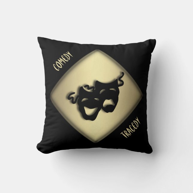 Fun Comedy and Tragedy Theatre Masks Cushion (Front)