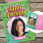 Fun Comic Birthday Stars Auntie Custom Photos Card<br><div class="desc">Say "Happy Birthday" with this fun, comic book style card! Personalize it with two photos and your own message. This colorful, editable template is perfect for Mom, Dad, Grandma, Grandpa, aunts, uncles, friends, or even pets! It features retro fonts, bold lines, bright colors, comic dots, stars, and a speech bubble....</div>