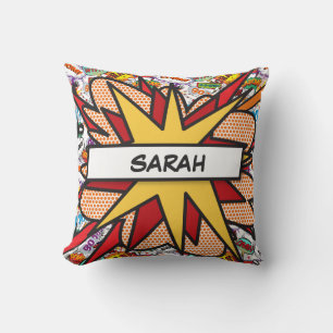 Fun Comic Book Personalised Name Colourful Cushion
