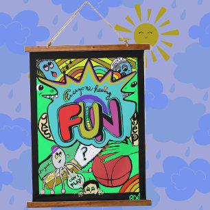 Fun Comic Illustration of Togetherness Hanging Tap Tapestry