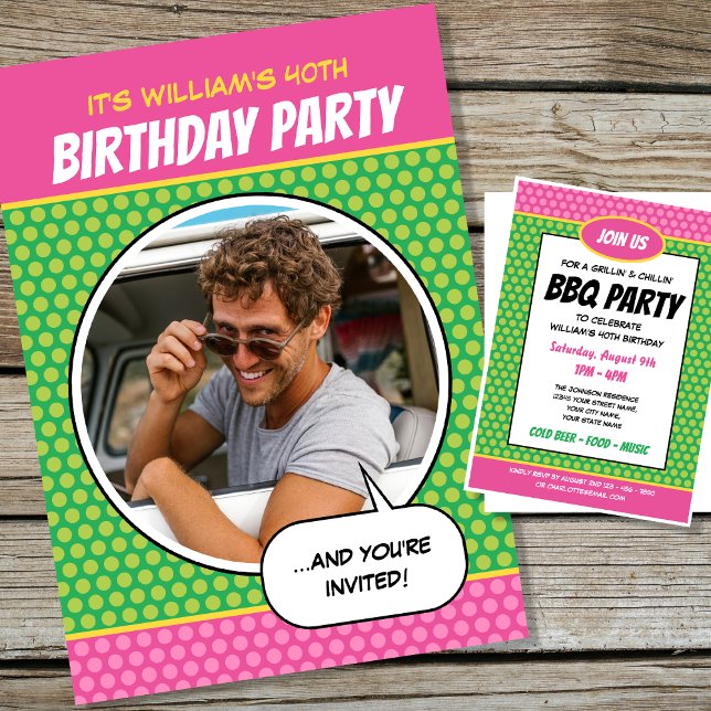 Fun Comic Style Any Age Birthday Party BBQ Invitation (Creator Uploaded)