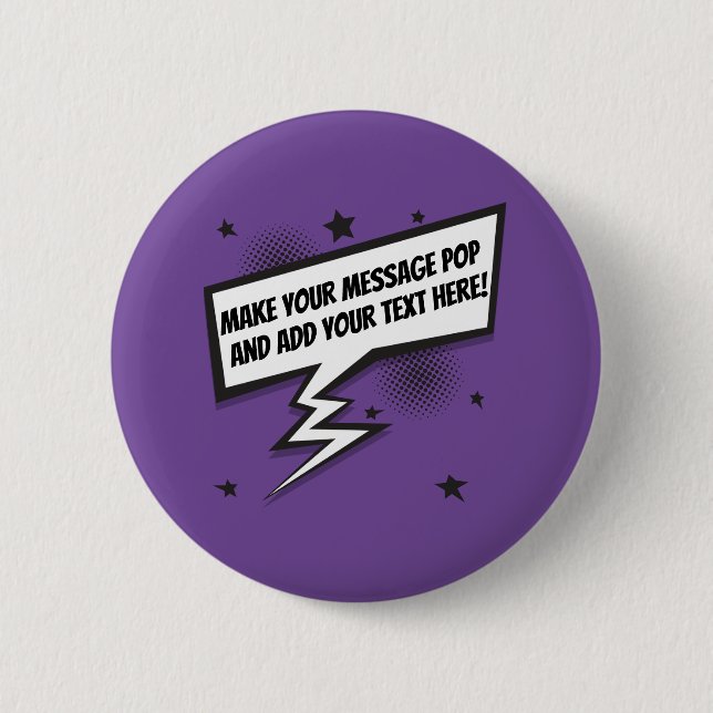 Fun comic style callout speech bubble 6 cm round badge (Front)