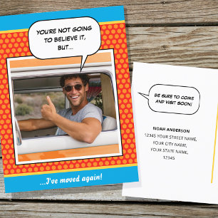 Fun Comic Style Moving House Custom Photo Orange Postcard
