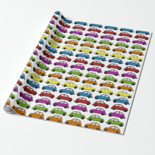 Fun compact cars in retro style in colour rows wrapping paper