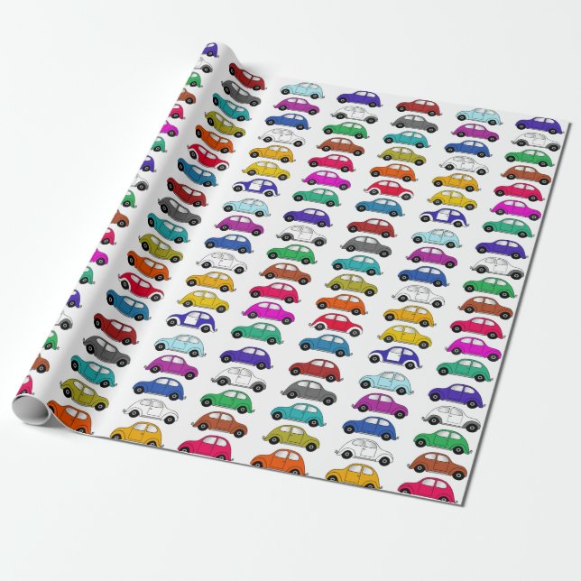 Fun compact cars in retro style wrapping paper (Unrolled)
