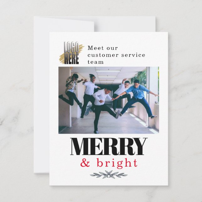 Fun  Company Photo Merry Bright Christmas Holiday Card (Front)