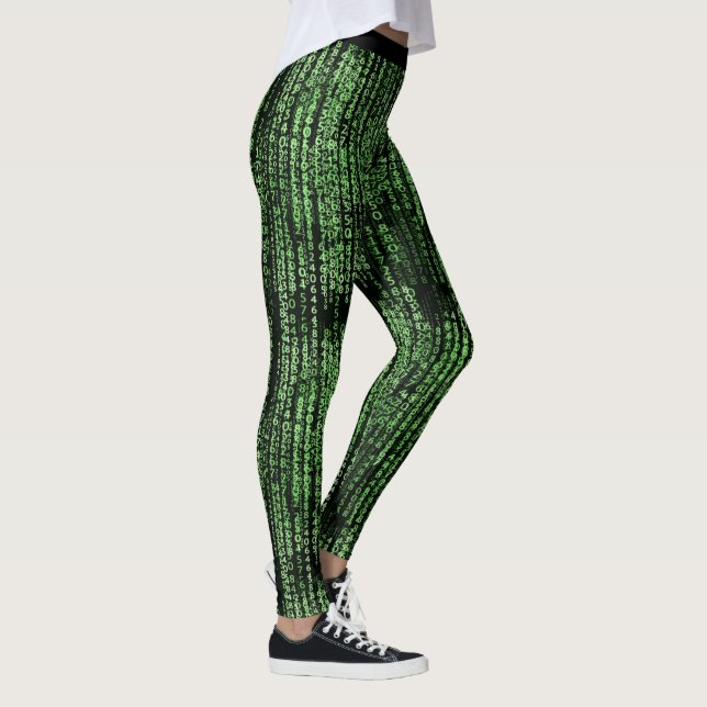 Fun Computer Data Matrix Code Green Yoga Leggings (Right)