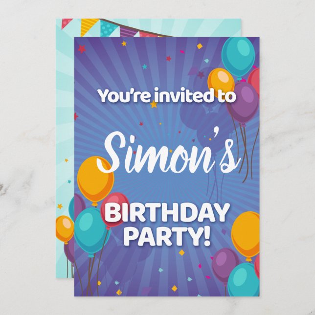 Fun Confetti & Balloons Birthday Party Invitation (Front/Back)